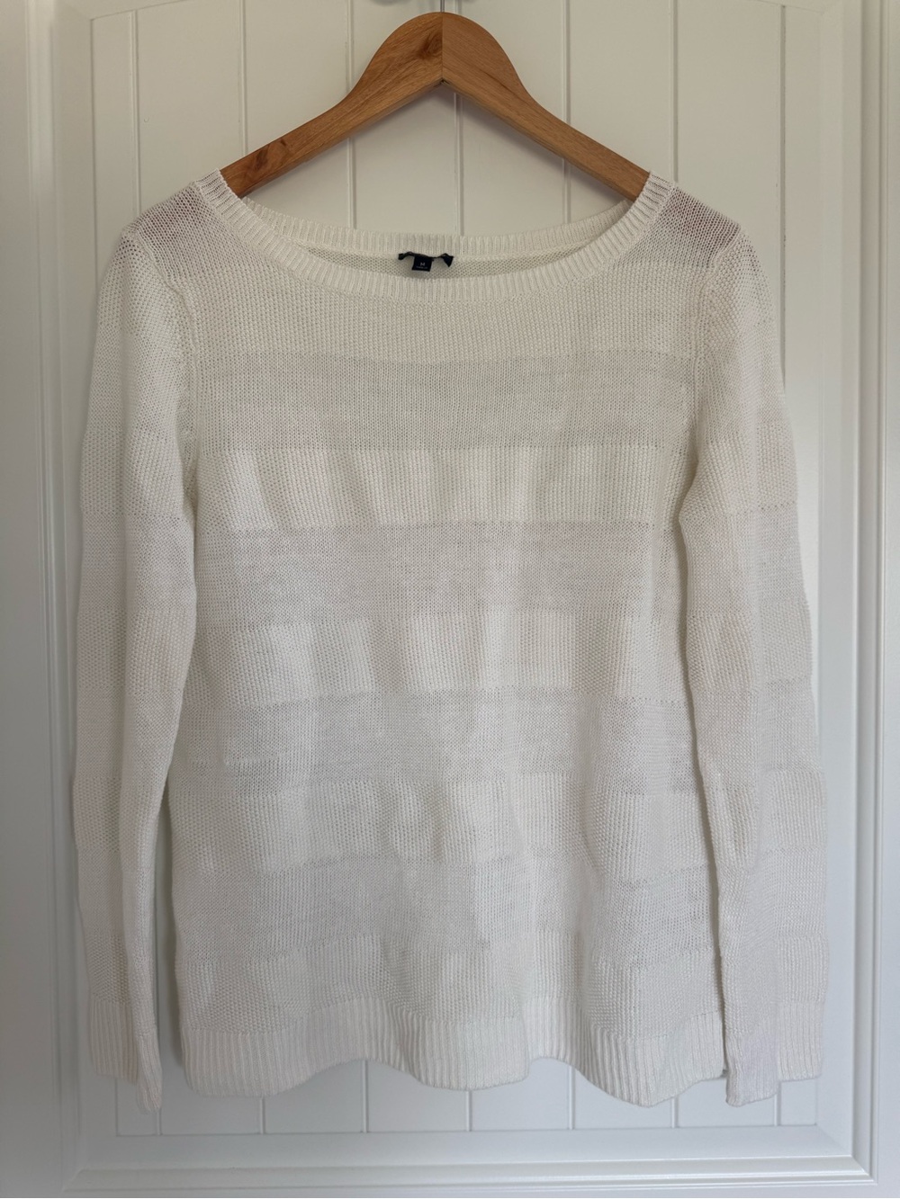 Talbots Linen Blend Knit White Textured Striped Pullover Sweater Medium M